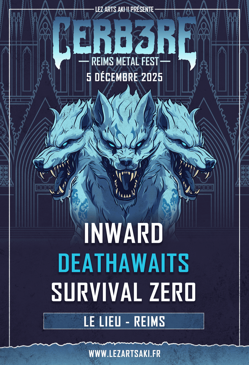 Affiche de la première date de notre festival de musique metal, le Cerb3re édition 2025.