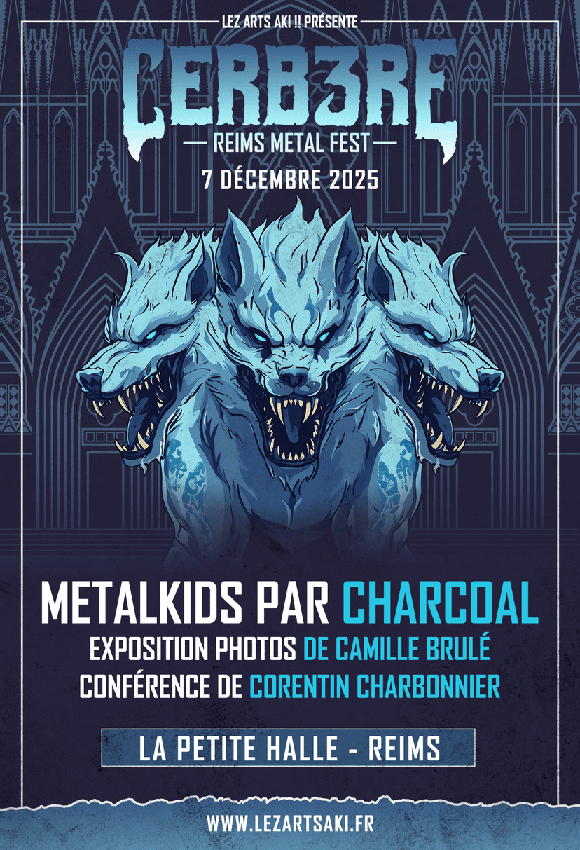 Affiche de la troisième date de notre festival de musique metal, le Cerb3re édition 2025.