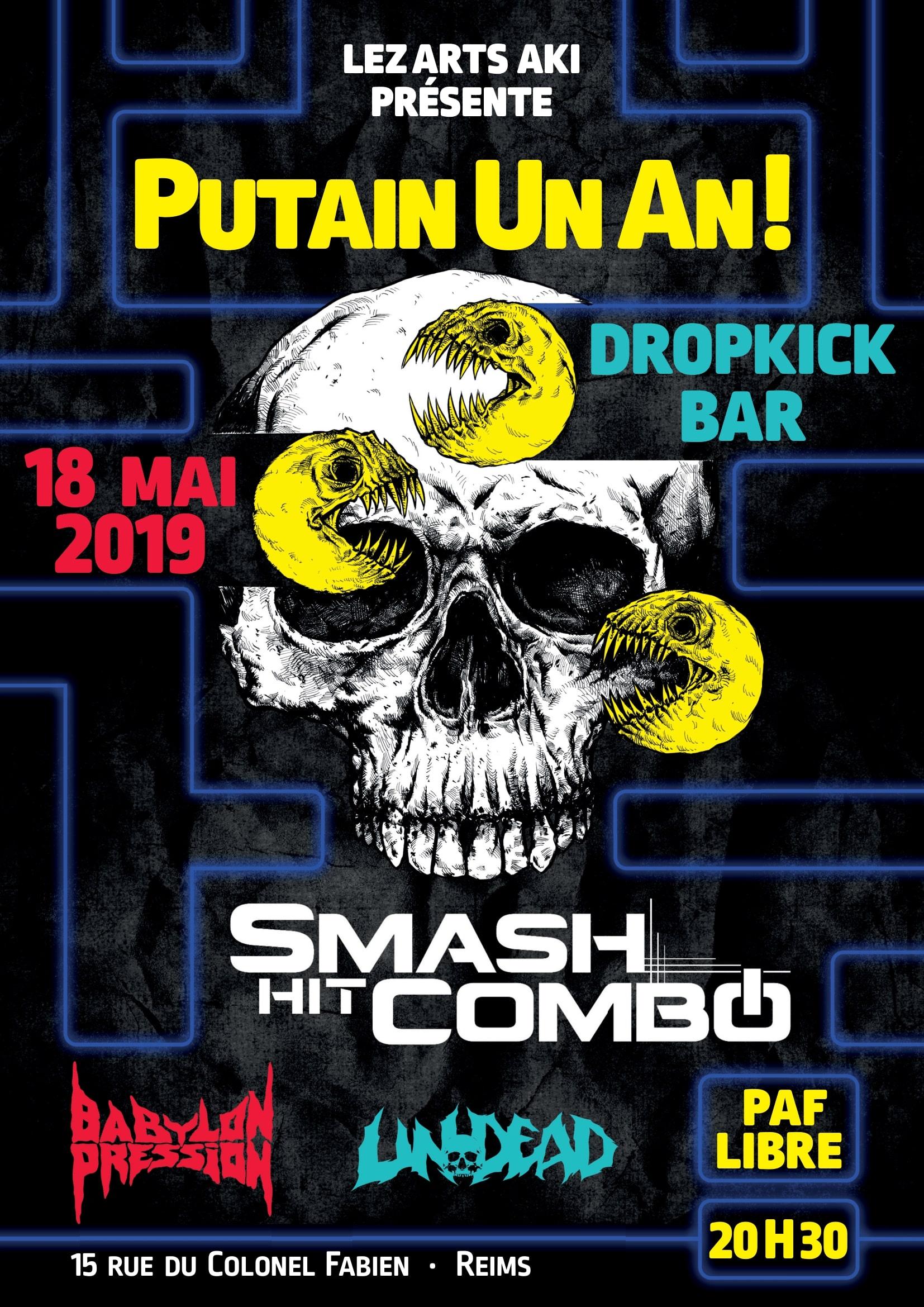 Affiche pour le concert du 18 mai 2019, au Dropkick bar.