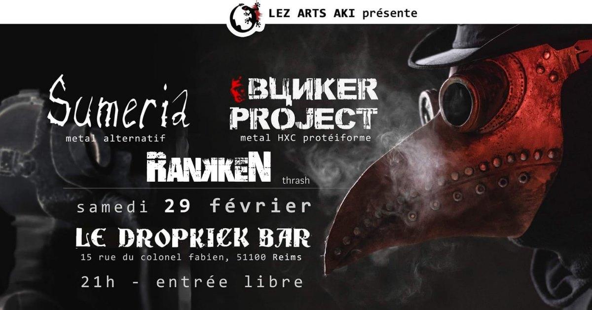 Affiche pour le concert du 29 février 2020, au Dropkick bar.